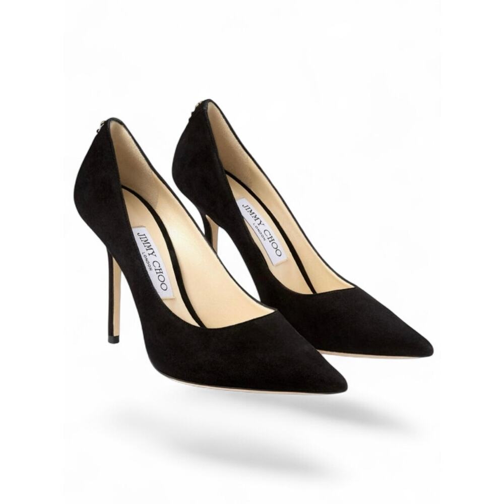 Jimmy Choo Love 100 Black Suede JC Button Pumps Size 38.5